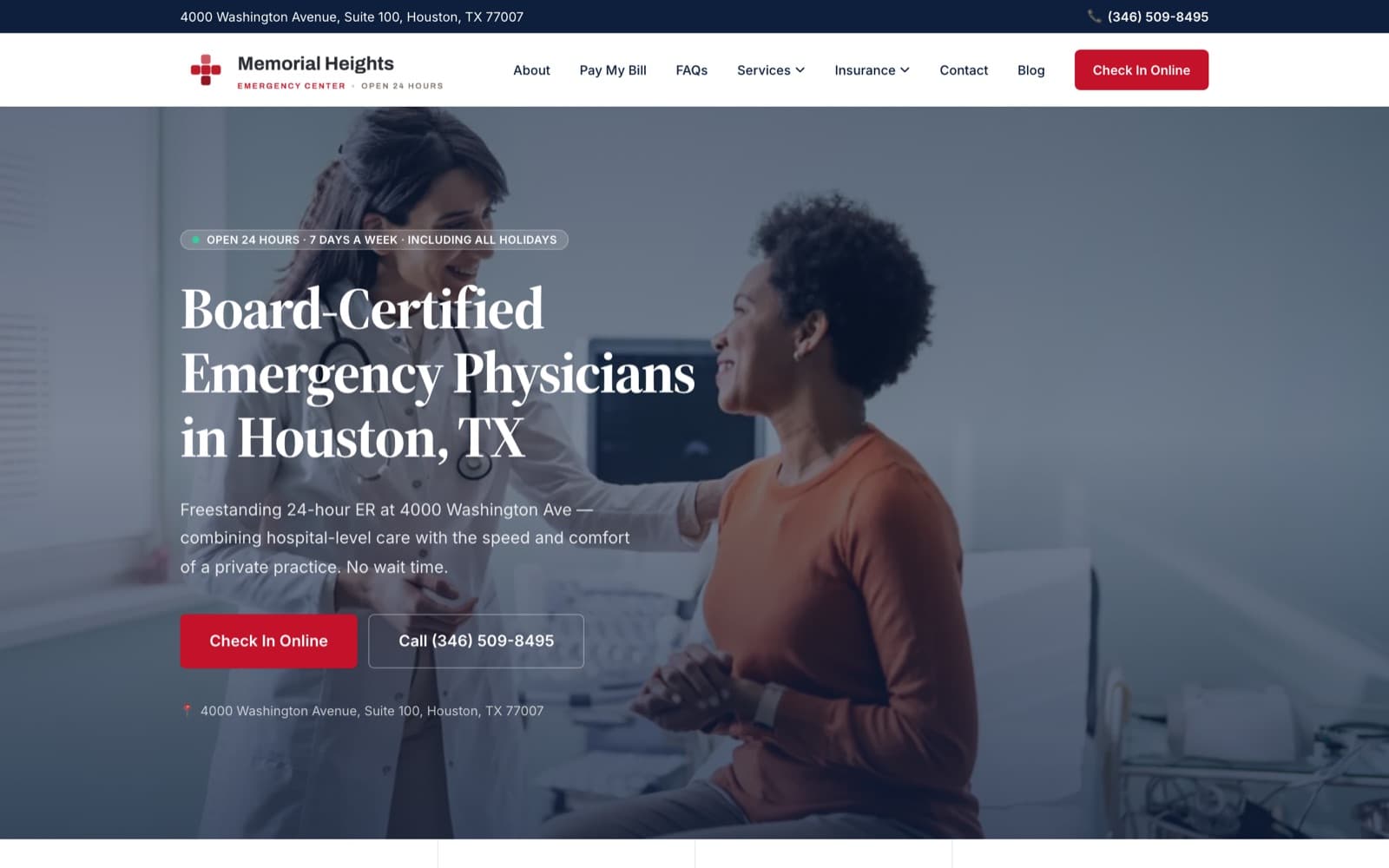MHEHC homepage — board-certified ER in Houston (public site)